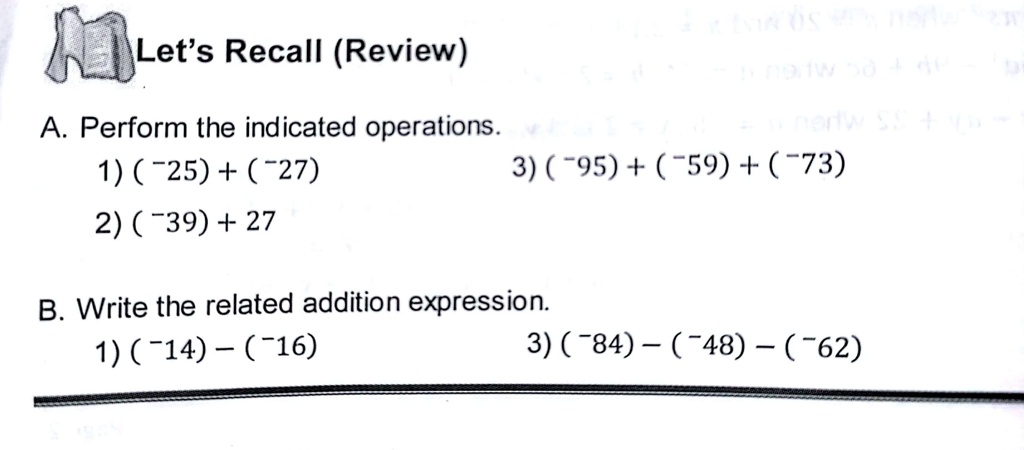 3 3 lets recall review a perform the indicated operations 1 25 27 3 95 59 73 2 39 27 b write the related addition expression 1 14 91 3 84 48 62 16348