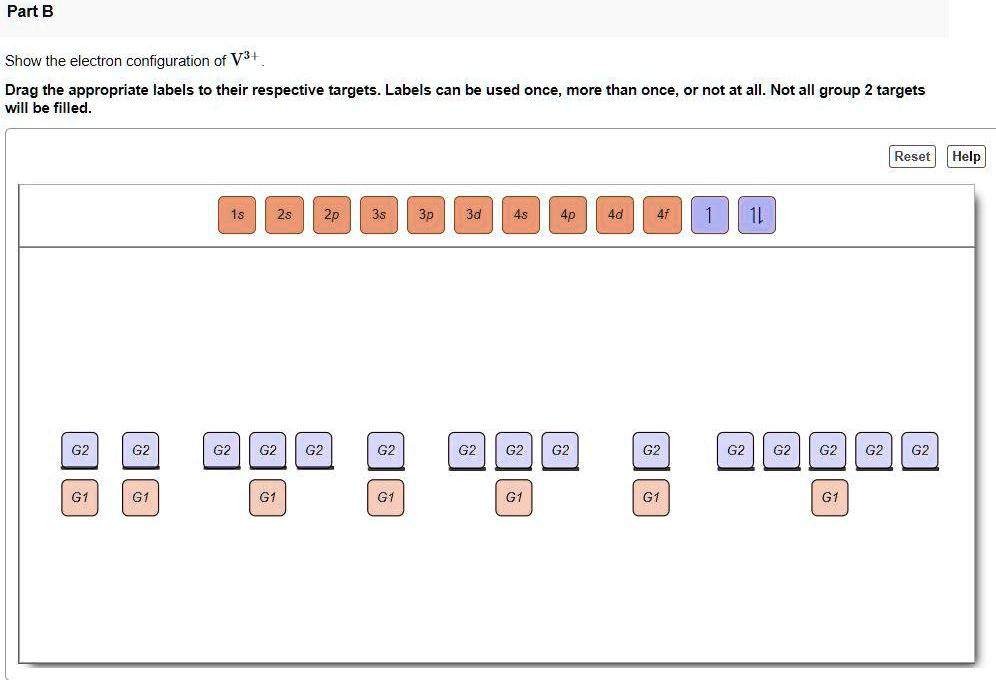 part b show the electron configuration of v3 drag the appropriate ...