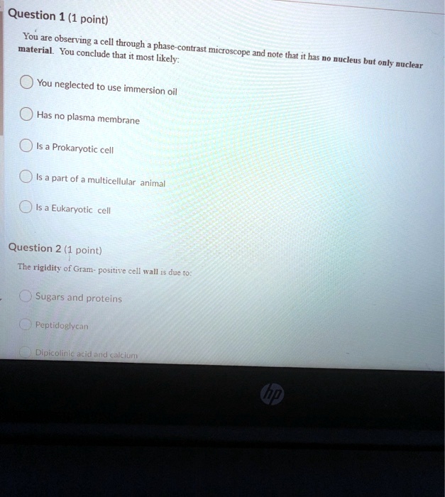 SOLVEDQuestion 1 (1 point) You are observing cell through material
