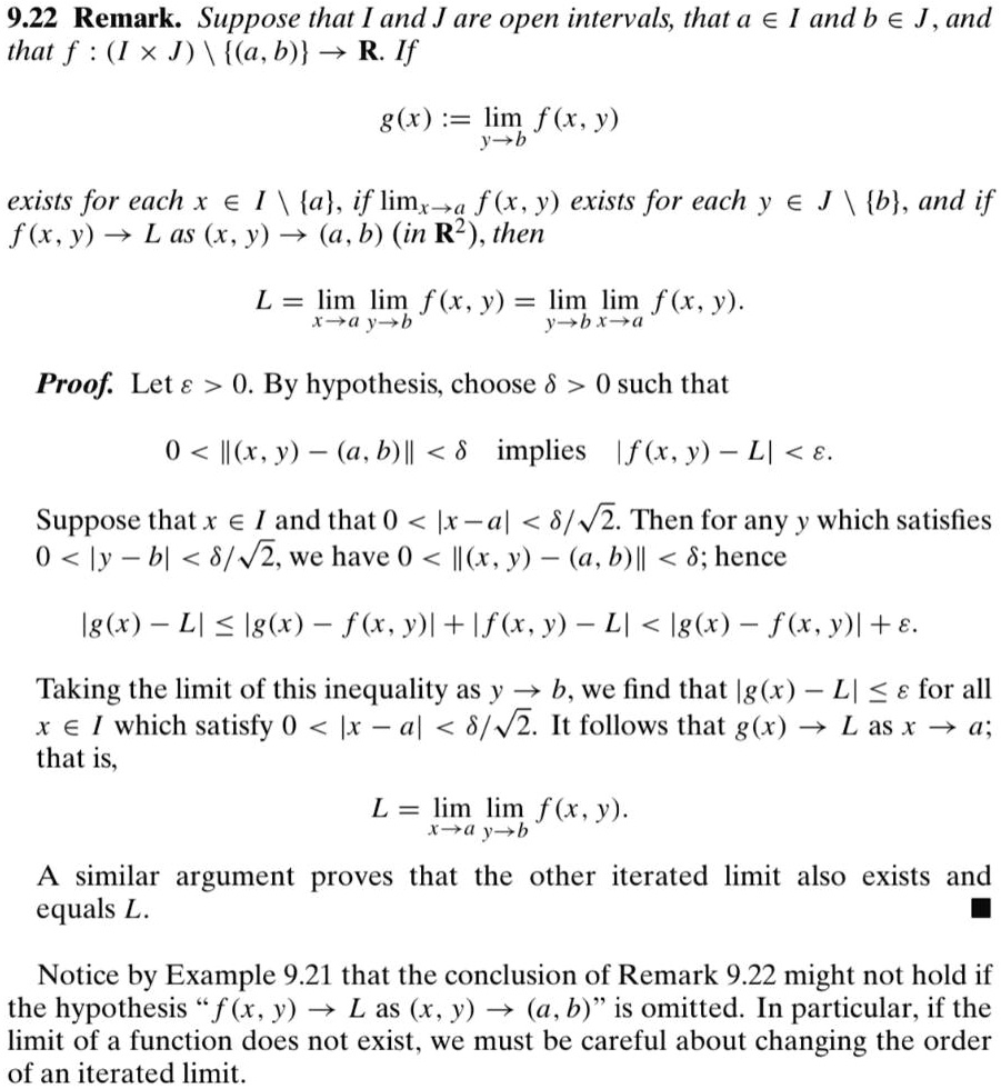 Solved 9 22 Remark Suppose That And J Are Open Intervals That A A I And B A J And That F Tx J A B R If G X Lim