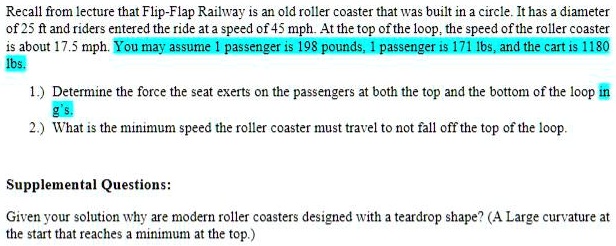 Solved) - Recall from Exercise 2-17 that the Roller Coaster