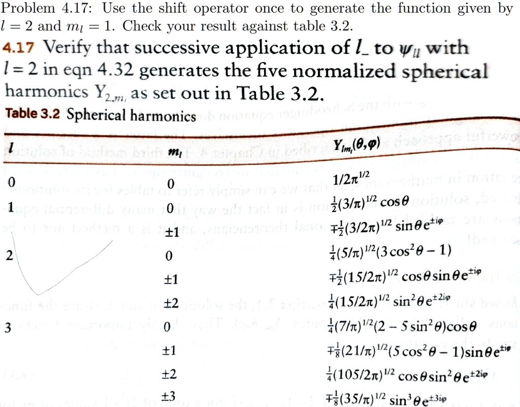 problem 417 use the shift operator once to generate the function given by l 2 and mi 1 check your result against table 32 417 verify that successive application of l to wu with l 2 in eqn 4 46264