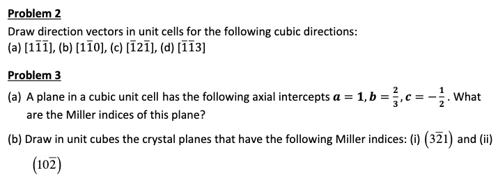 SOLVED: Problem2 Draw direction vectors in unit cells for the following ...