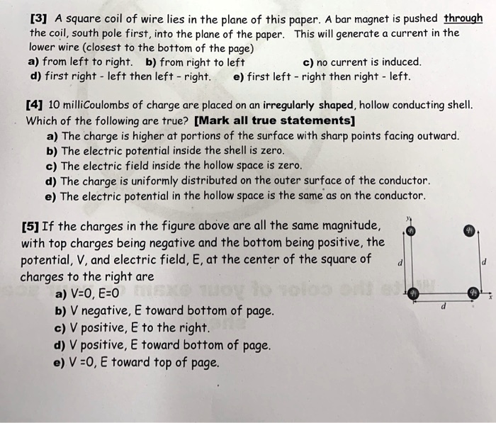 SOLVED [3] A square coil of wire lies in the plane of this paper A bar