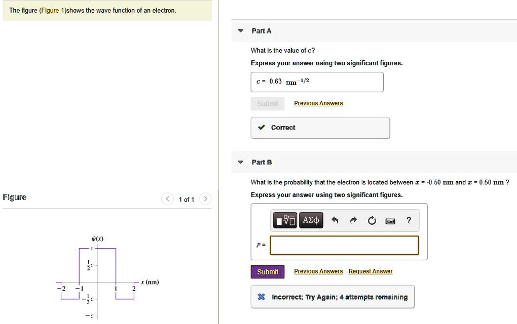 SOLVED: The figure (Figure 1) shows the wave function of an electron ...