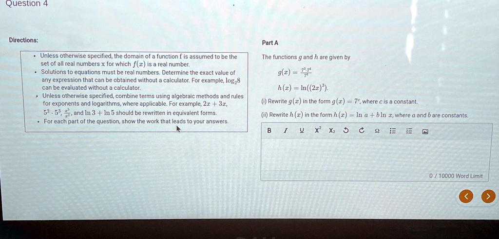 Part A The functions g and h are given by g(x) = (7^3 * 7^4) / (7^6) h ...