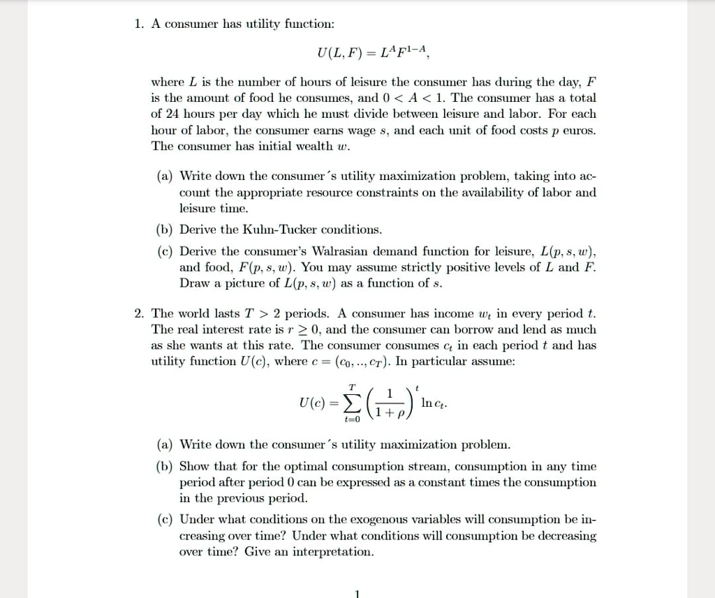 SOLVED: A consumer has utility function: U(L,F)=L^(A)F^(1-A), where L ...