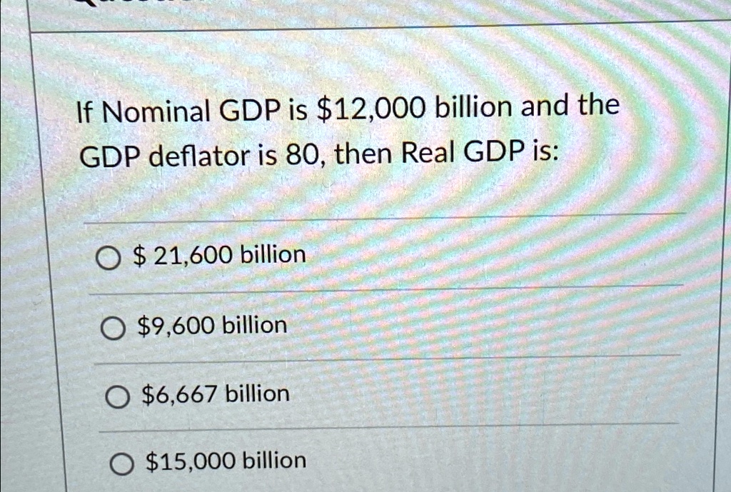 If Nominal GDP is 12,000 billion and the GDP deflator is 80, then Real ...
