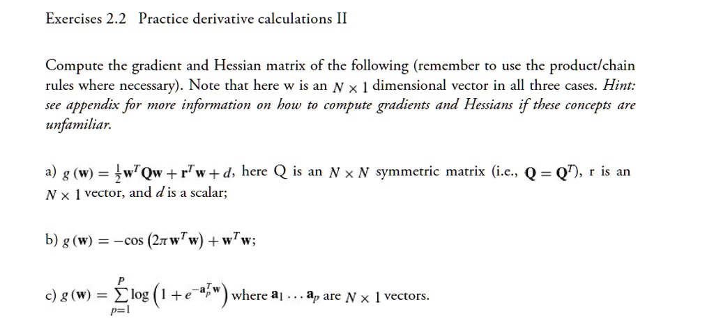 Exercises 2.2: Practice Derivative Calculations II Compute The Gradient ...