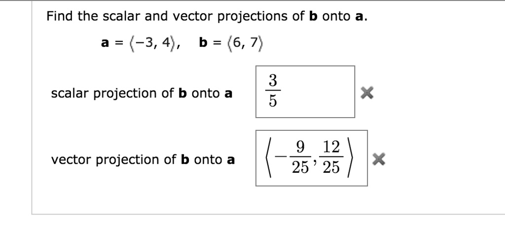 SOLVED: Find The Scalar And Vector Projections Of B Onto A A (-3, 4 ...