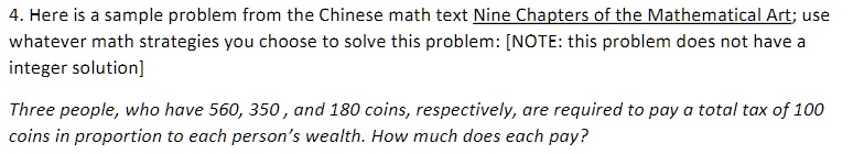 Chinese Math Problem With Answer SOLVED:Here is a sample problem from the Chinese math text Nine ...