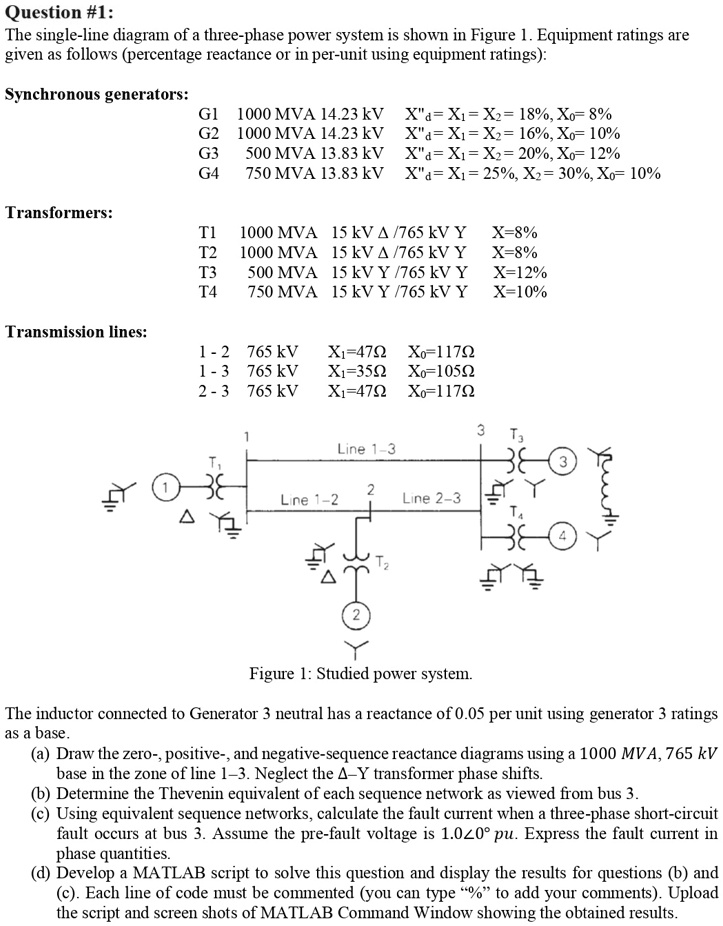 SOLVED: Question #1: The single-line diagram of a three-phase power ...