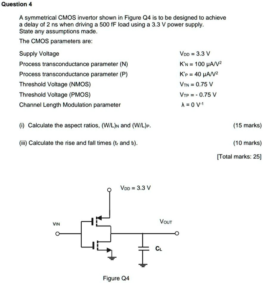 SOLVED: Question 4 A symmetrical CMOS invertor shown in Figure Q4 is to ...
