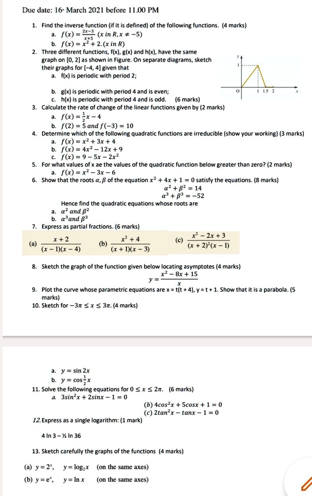 Solved Due Date 16 March 21 Before 4 Oo Pm Find The Inverse Function Ifit Is Defined Of The Following Functions 4 Marks F X Xin R X 5 F R X 2 I In R