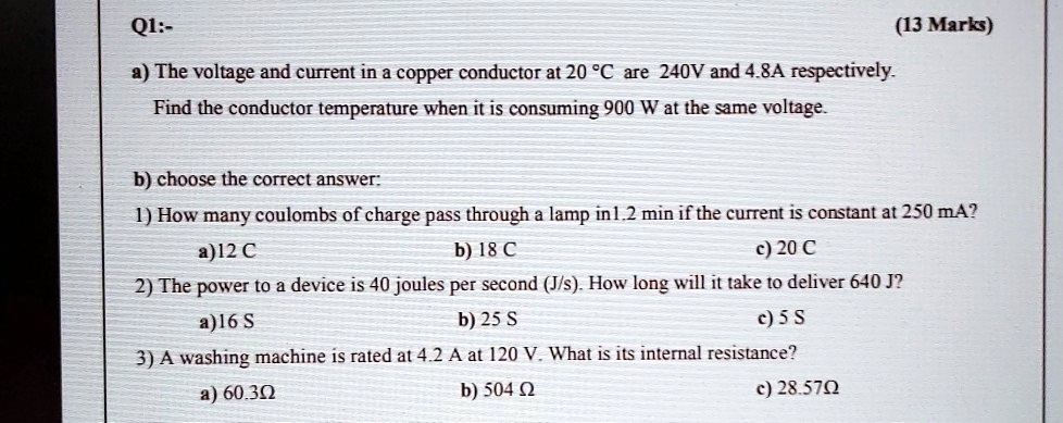 SOLVED: (13 Marks) a) The voltage and current in a copper conductor at ...