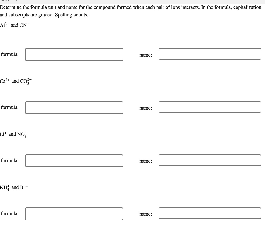 SOLVED: Determine the formula unit and name for the compound formed ...