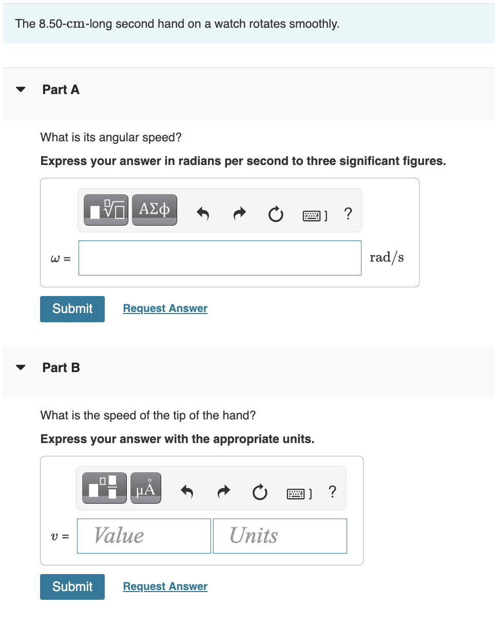 SOLVED The 8.50cmlong second hand on a watch rotates smoothly. Part