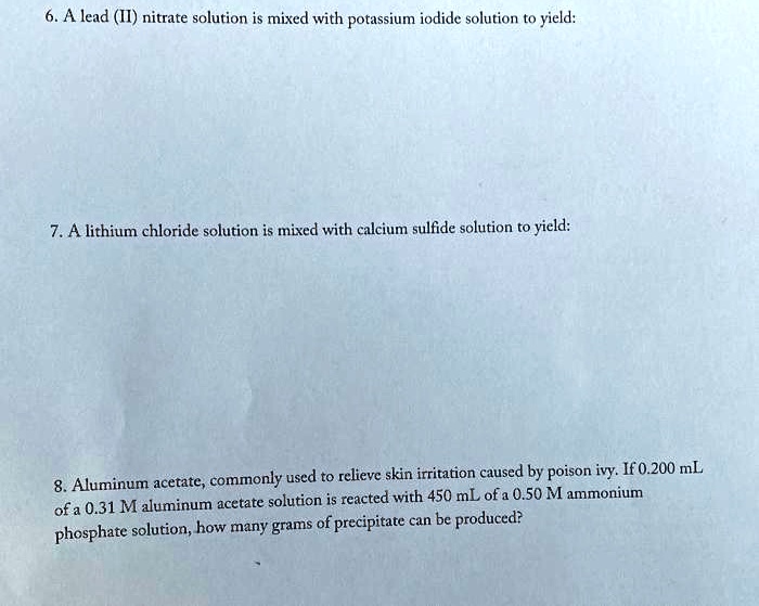 Solved 6a Lead Ii Nitrate Solution Is Mixed With Potassium Iodide Solution To Yield 7a 4462