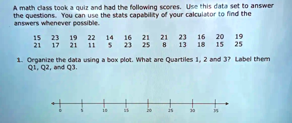 a math class took a quiz and had the following scores use this data set ...