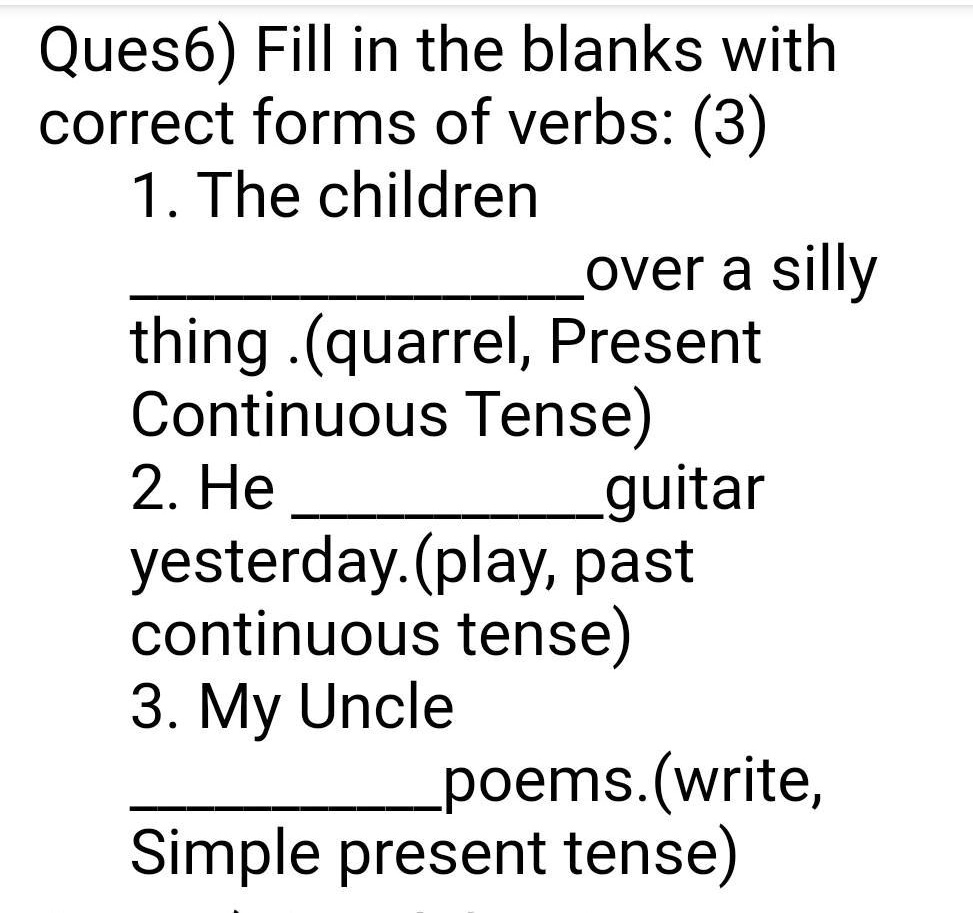 SOLVED 'eng................ Ques6) Fill in the blanks with correct