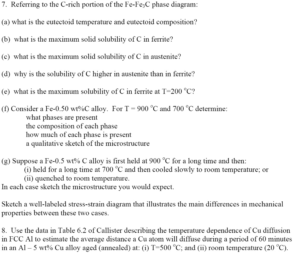 SOLVED: 7. Referring to the C-rich portion of the Fe-FeC phase diagram ...