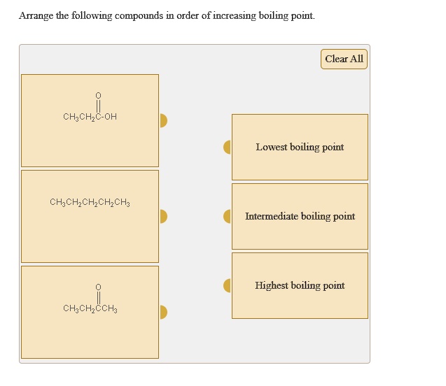 Solved Arrange The Following Compounds In Order Of Increasing Boiling Point Clear A Chchzc Oh 2399