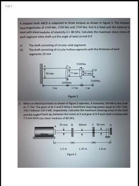 1of1 a stepped shaft abcd is subjected to three torques as shown in ...