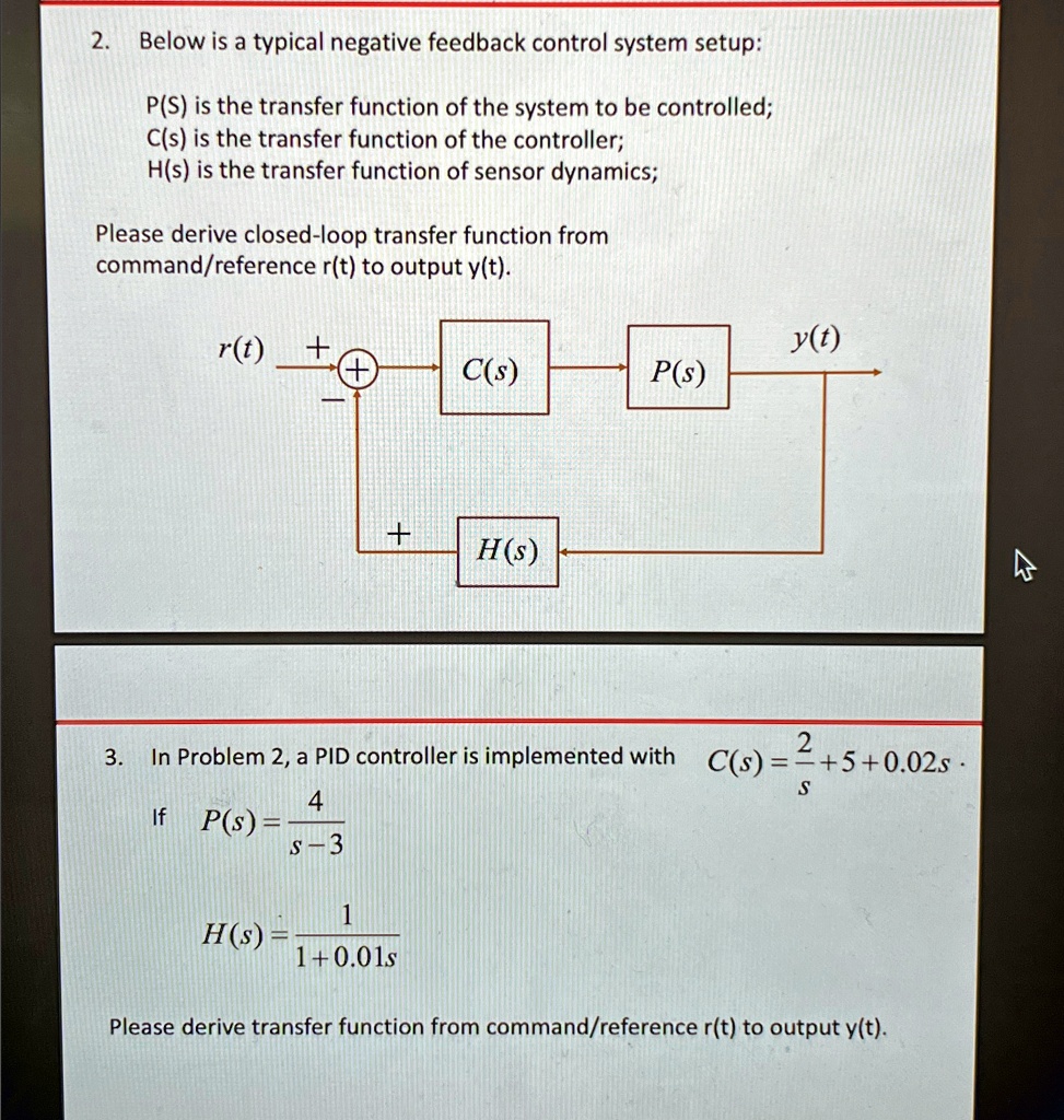 Transfer Function Graph For Feedback Control need problem 3 below is a typical negative feedback control system ...