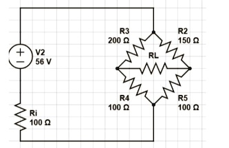 + V2
56 V
Ri
100 ?
R3
200 ?
R2
150 ?
RL
R4
100 ?
R5
100 ?