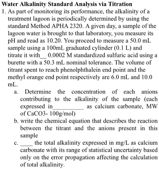 SOLVED: Water Alkalinity Standard Analysis Via Titration 1.As Part Of ...