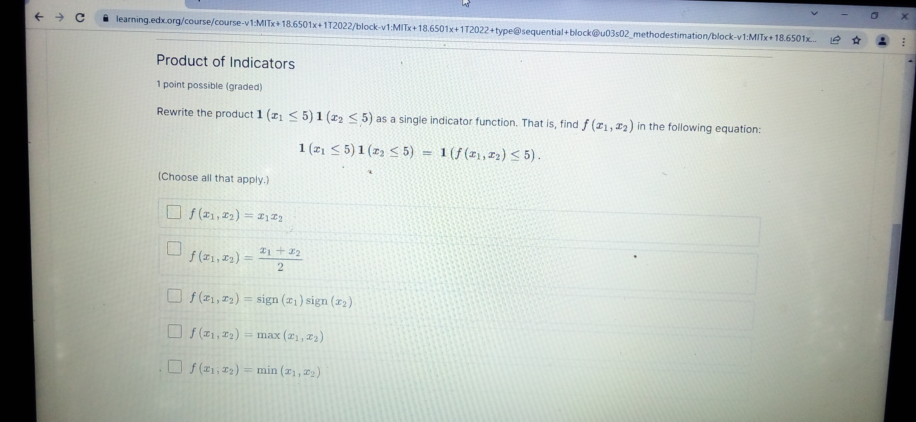 SOLVED Product of Indicators 1 point possible (graded) Rewrite the