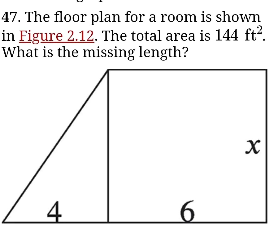 47. The floor plan for a room is shown in Figure 2.12. The total area ...