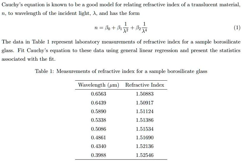 SOLVED Cauchy's equation is known to be a good model for relating the