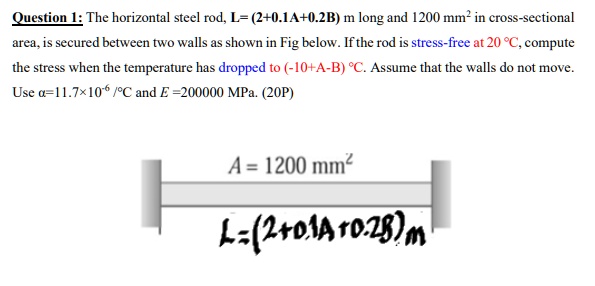 a1 b3 question 1 the horizontal steel rod l 201a02b m long and 1200 mm2 ...