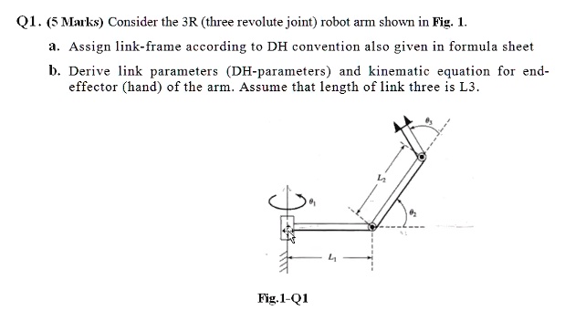 Q1. (5 Marks) Consider the 3R (three revolute joint) robot arm shown in ...