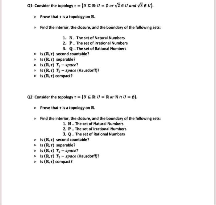 SOLVED: Q1: Consider The Topology R = U âˆˆ R: U = 0 Or V âˆˆ U And V ...