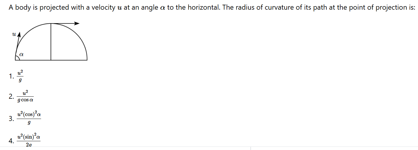 A body is projected with a velocity u at an angle α to the horizontal ...