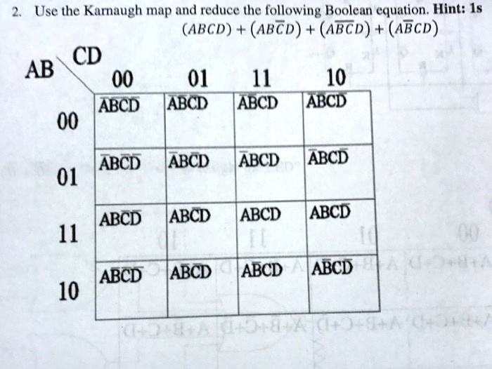 SOLVED: 2. Use the Karnaugh map to reduce the following Boolean ...