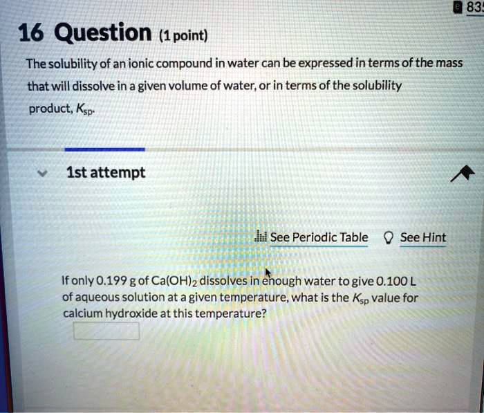 Solved 83 16 Question 1 Point The Solubility Of An Ionic Compound In