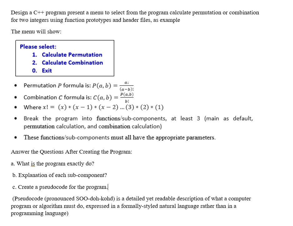 SOLVED: Design a C++ program to present a menu that allows the user to ...