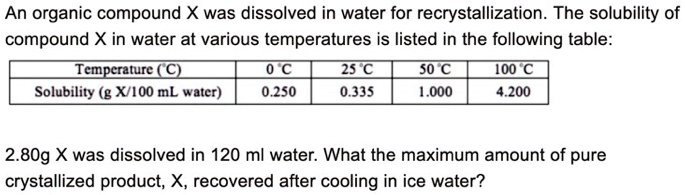 SOLVED: An Organic Compound X Was Dissolved In Water For ...