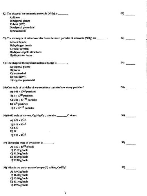 Solved: 52) The Shape Of The Ammonia Molecule (nh3) Is A Trigonal 