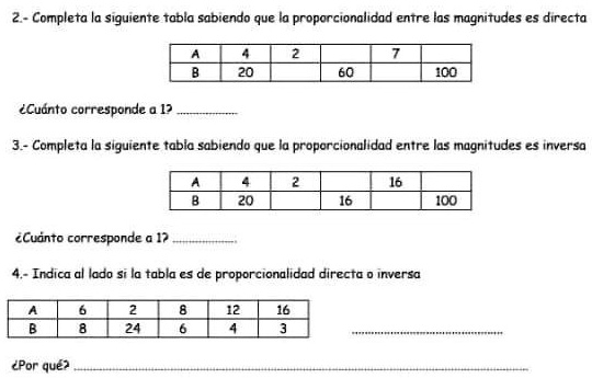 Tablas De Proporcionalidad Entre Las Magnitudes Es Directa 2 Completa La Siguiente Tabla 0188