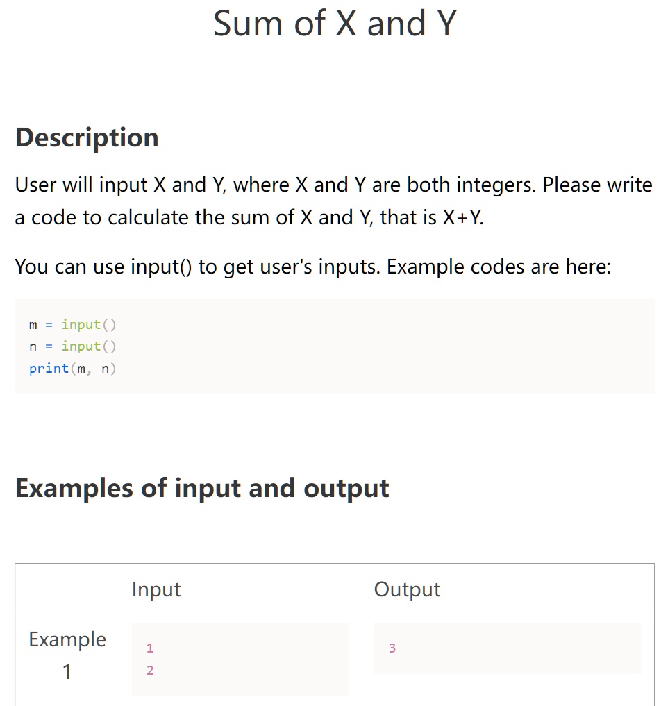 Title: Calculation of the Sum of Two Integers Description: The user ...
