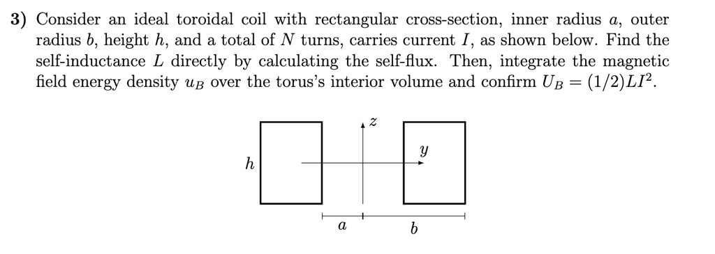 SOLVED: 3) Consider an ideal toroidal coil with rectangular cross ...