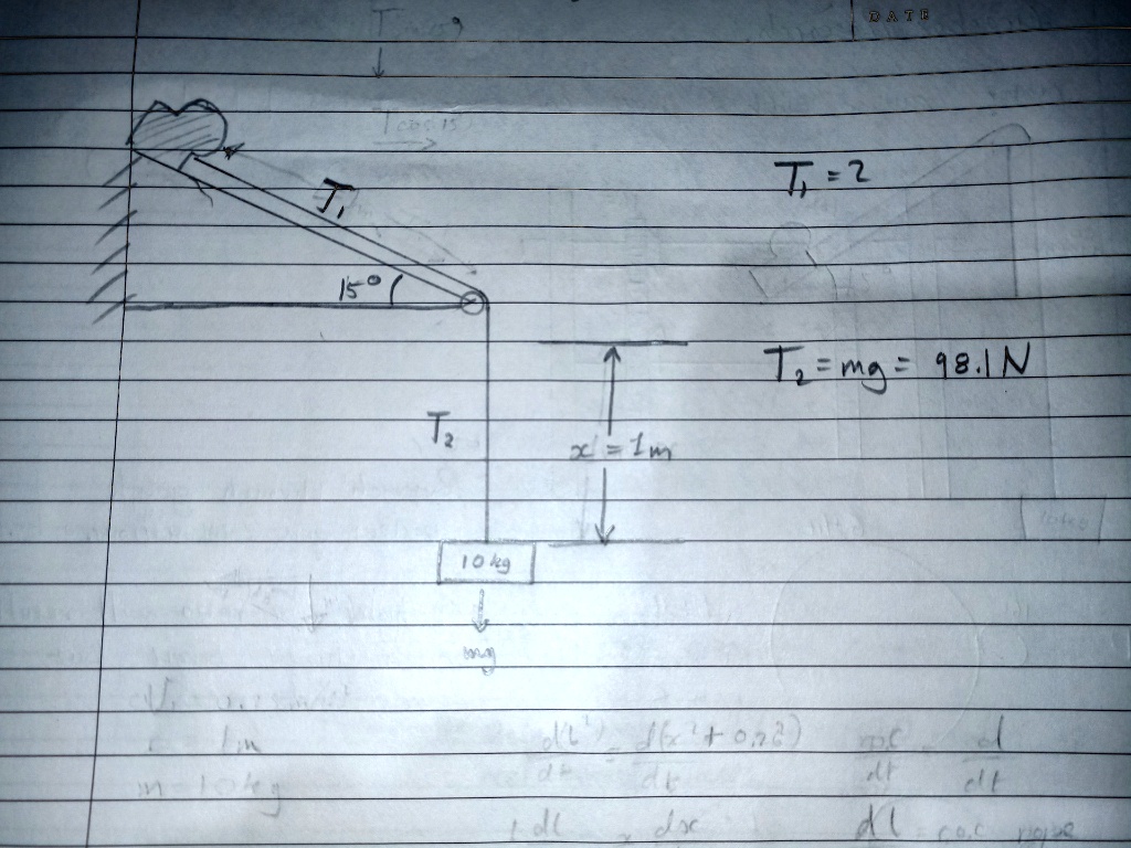SOLVED A winch is pulling a 10kg mass from a downward 15 degree
