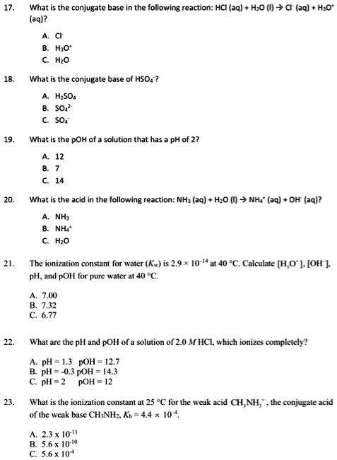 Solved: What The Conjugate Base The Following Eaction: Hci (aq) H,o (v4 