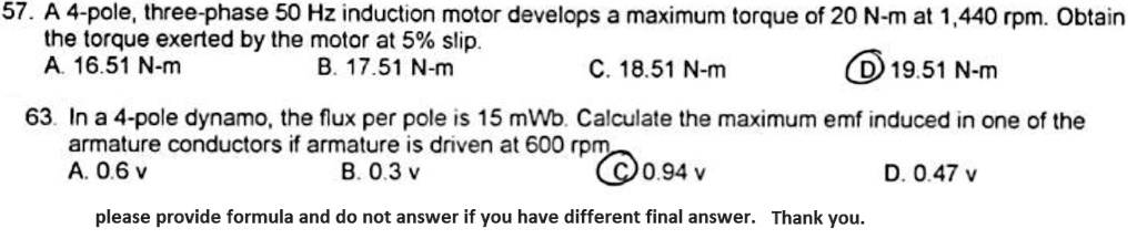 SOLVED: 57.A 4-pole,three-phase 50 Hz induction motor develops a ...