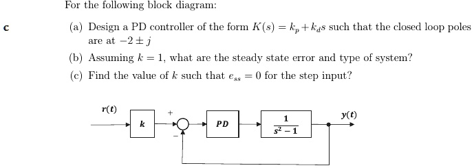 SOLVED: For the following block diagram: c a) Design a PD controller of ...