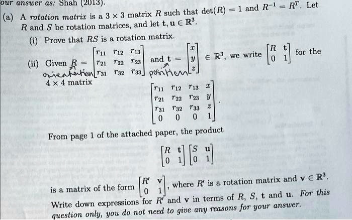 SOLVED Prove that RS is a rotation matrix. r11 r12 r13 Rt R3